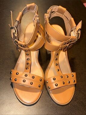 Express Tan Studded Ankle-Strap Sandals